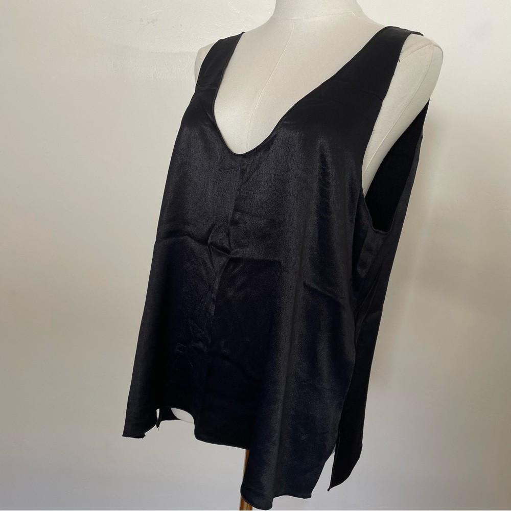 NWT Zara Black Shiny Satin Sleeveless Low Cut Tank Top Large